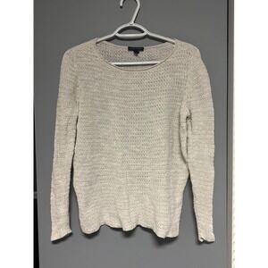 EILEEN FISHER Knit Sweater Cream Linen Cotton Blend Textured Pullover Size Small